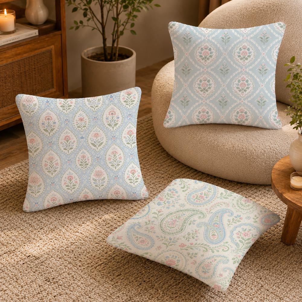 Floral Pink Blue Green Pillow Case Breathable Organic Short Plush Cushion Covers Machine Washable Wrinkle-Resistant Soft Durable