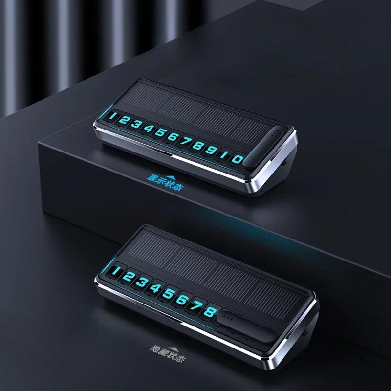 Solar Car Phone Number Plate Led Lighting Temporary Parking Card Hidden Plates Car Park Stop Multiple Number Parking Gadgets