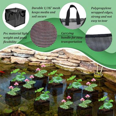 Netz-Teichpflanzenkorb Wasserpflanzen-Anzuchttasche Wiederverwendbare Große Pflanzgefäße mit Griffen zum Anzüchten von Seerosen Lotus Wasserpflanzen
