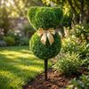 Artificial Topiary Bear Shaped Garden Stake with Decorative Bow Outdoor Decorative Lawn Ornament for Yard Patio and Home Landscaping