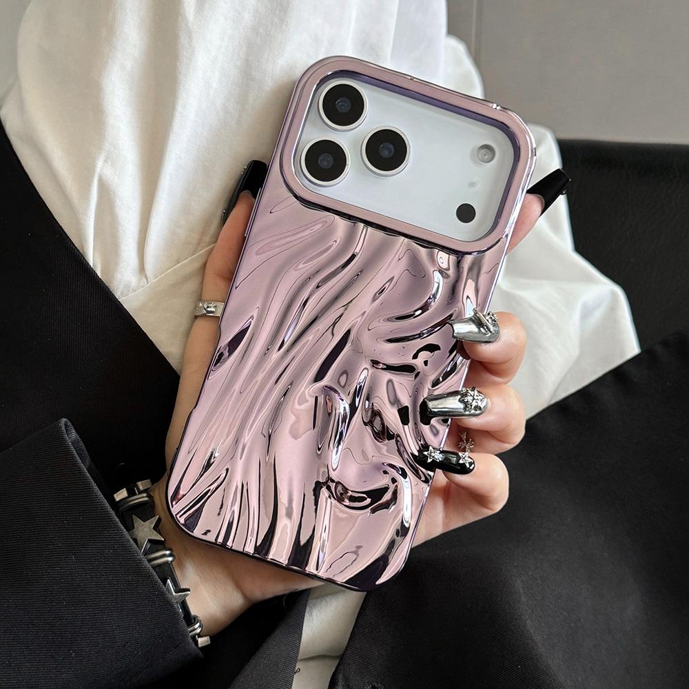 For iPhone 17 Pro Case Wrinkled Glossy Electroplated TPU Phone Back Cover