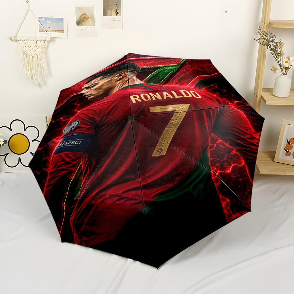 Ronaldo's The Force Soccer Compact Travel Automatic Umbrella Folding Umbrella with 8 Ribs Durable Plastic & Iron All-Season Use Stylish Accessory