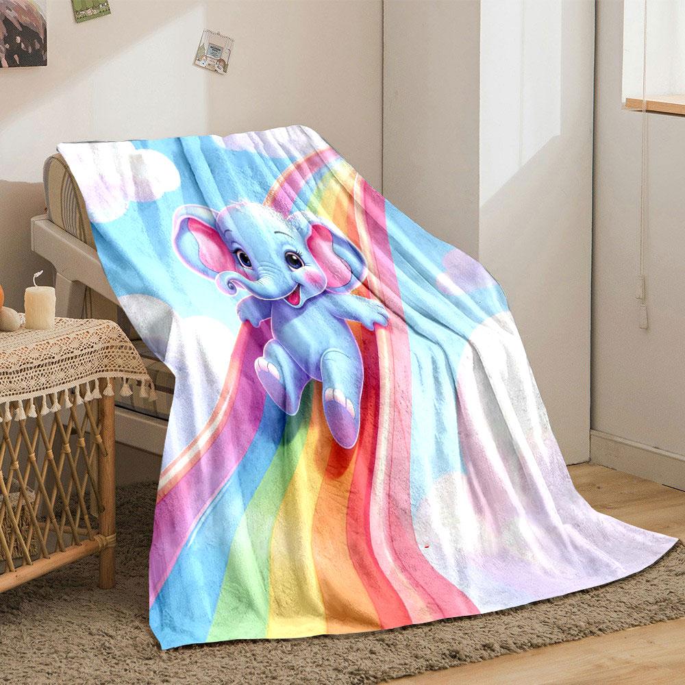 Cute Elephant Theme Print Blanket Warm Soft Fluffy Kids and Adult Sofa Bed Throw Blanket Outdoor Travel Camping Luxury Gifts