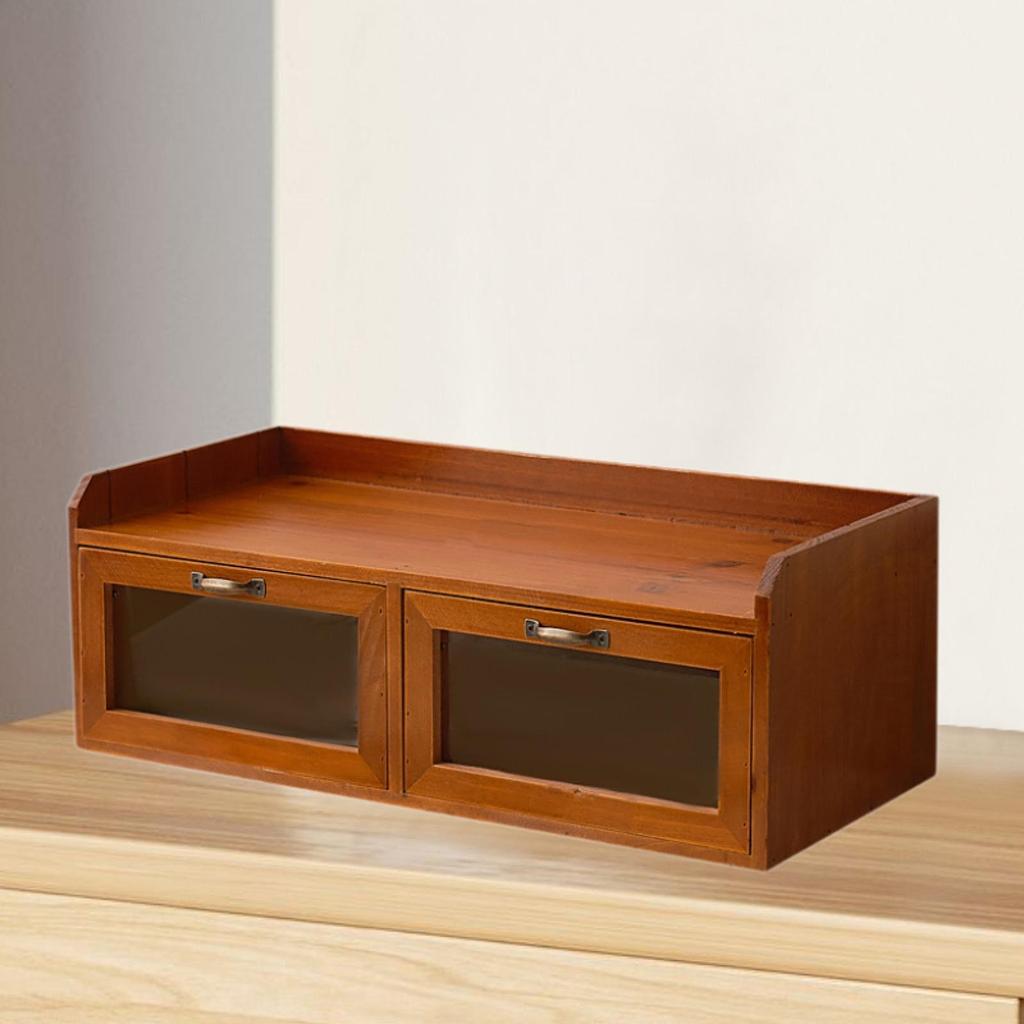 Wood Desk Organizer with Drawers Desktop Organizer Multifunctional Organization for Bills Dresser Tabletop Home Vanity