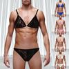 Grote Mannen Sissy Bikini Crossdressing Lingerie Set Kant Doorzichtig Bh Top Met Broekje Strings Ondergoed Gay Nachtkleding Mtf Nachtkleding