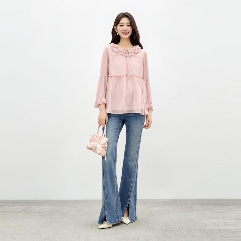 Women's Ruffle Sleeve Peter Pan Collar Loose Blouse