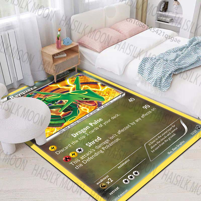 Įvairių stilių Pokémon Rayquaza kortų spausdintas kilimas svetainei, miegamajam, vaikų kambariui, namų dekoravimui, zoninis kilimėlis, sofos apklotas, prieškambario kilimėlis