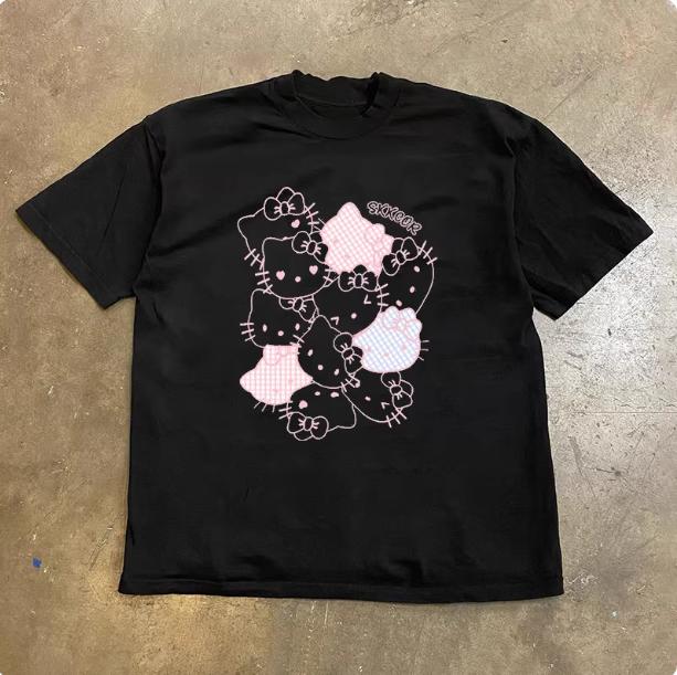 

Sanrio 2026 Summer Comic Form Hello Kitty Image 100 Cotton Printed Casual Tshirt Adult Children Parentchild Top Casual Wear S