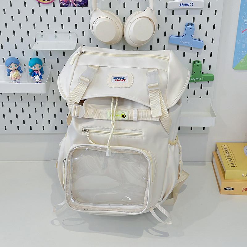 Decor Letters Minimalist Student Backpacks With Transparent Compartments