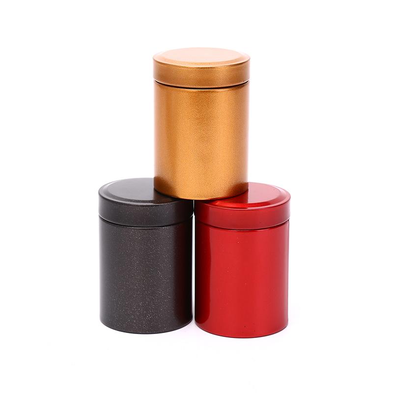1 st 60 ml Mini Bärbar Rese Te Lufttät Liten Läckagesäker Behållare Stash Burk Metall Aluminiumburkar 65*45 mm 3 Färg Godis Förvaringslåda