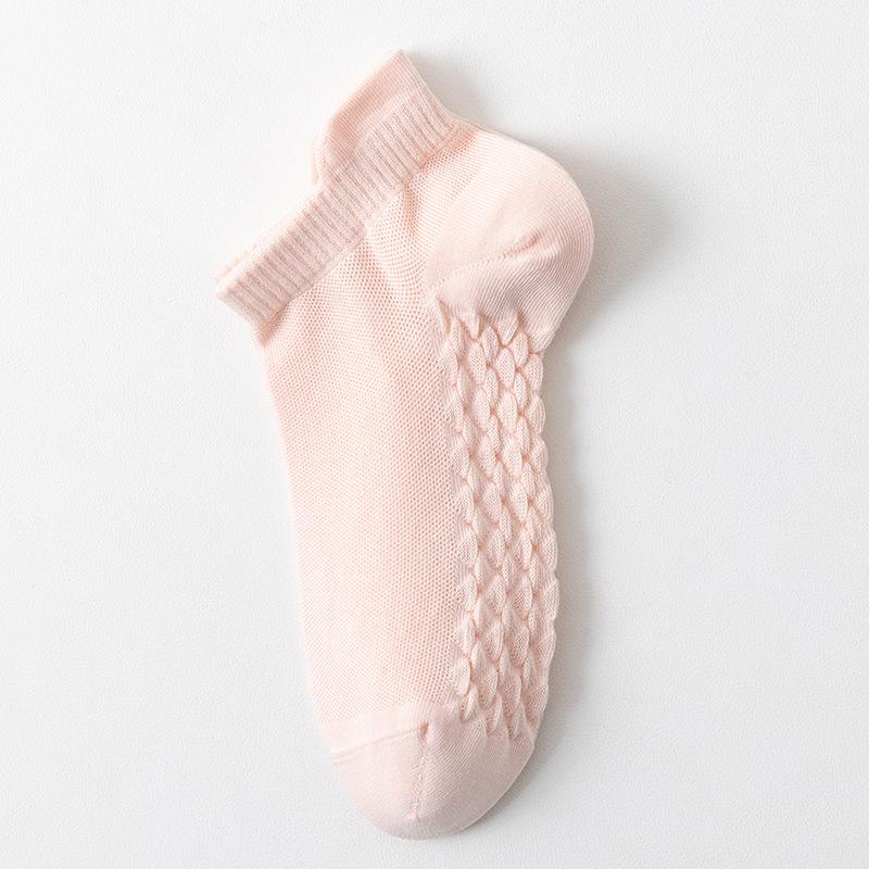 Women's Summer Thin, Short, Sweat-absorbing, Breathable, Mesh Massage Cotton Socks, Simple, Low-top, Boneless Socks