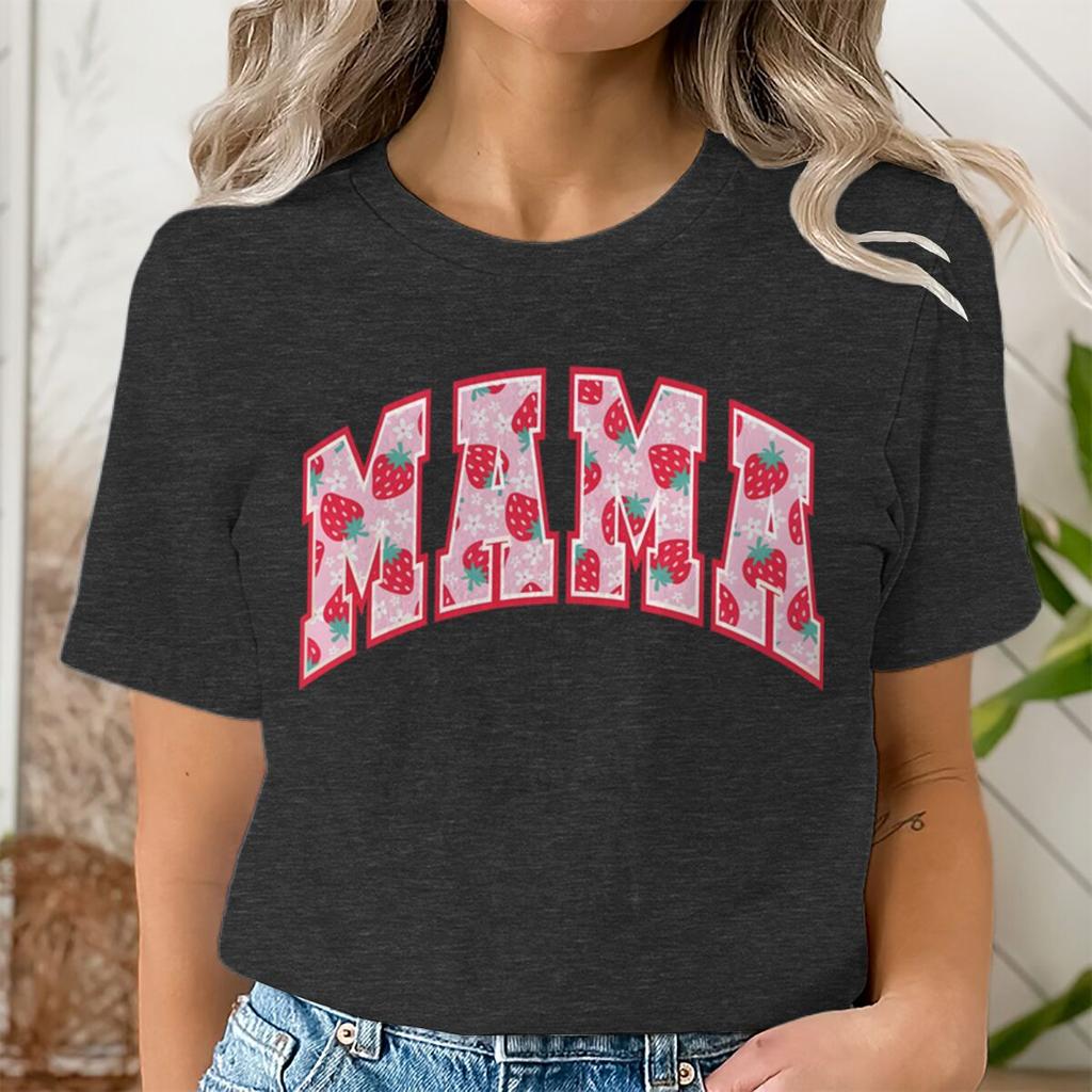 Coquette Strawberry Mama Tshirts Women Cute Mom Life Tops Aesthetic Mother Day Gift for Mommy Short Sleeve Strawberry Tshirts