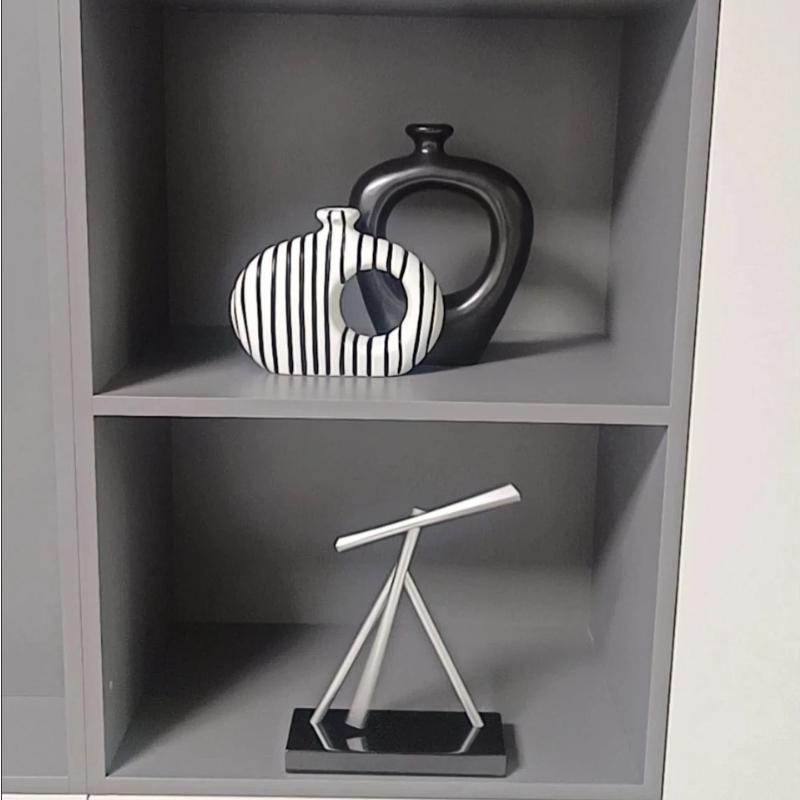 2 Stück/Set Kreative Moderne Schwarz-Weiß Gestreifte Keramikvase, Unregelmäßige Dekorations-Blumenvase für Heimdeko