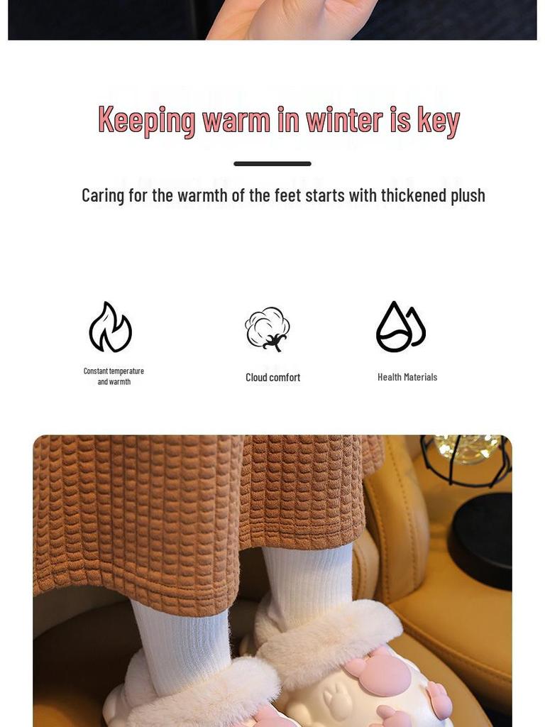 Cozy Winter Marshmallow Kids' Cotton Slippers - Non-Slip Plush with Removable Cover