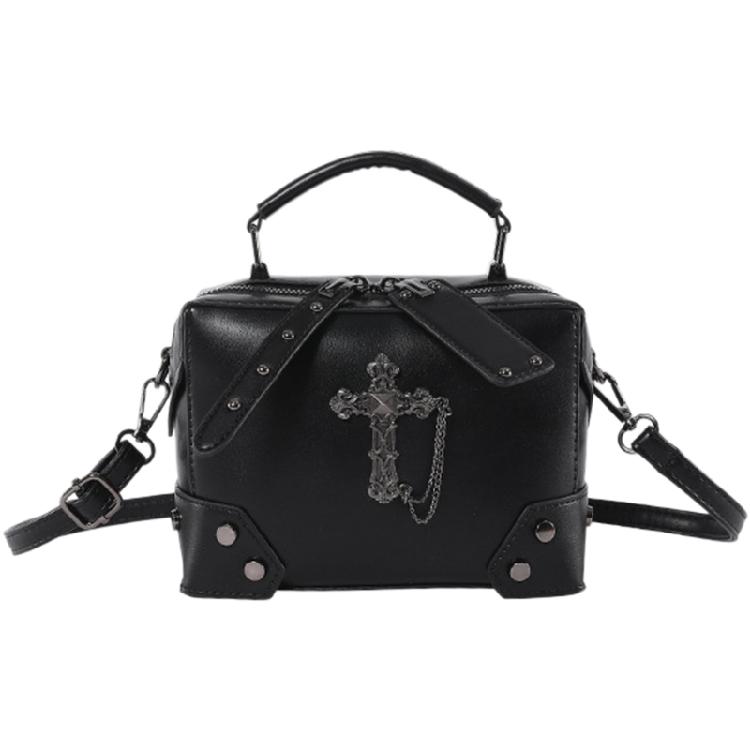 Women Shoulder Crossbody Bag Gothic Skull Crosses PU Leather Top Handle Handbag