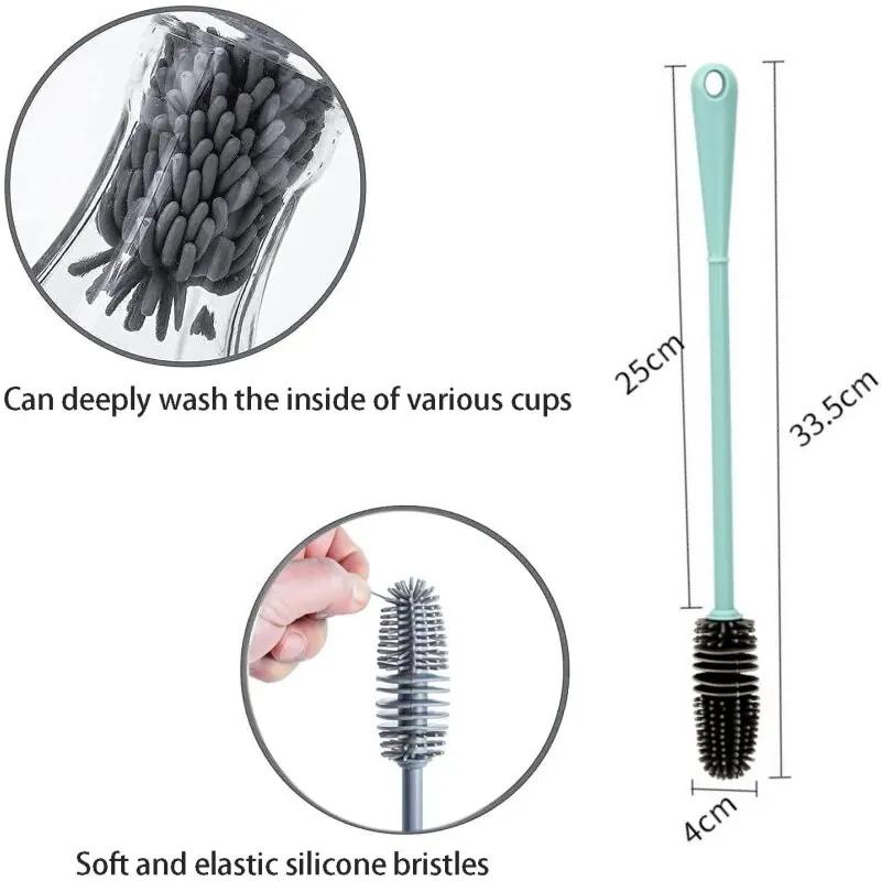 Household Long Handled Silicone Cup Brush Cup Cleaning Brush No Dead Corners Or Gaps Plastic Brush Milk Bottle Cleaning Brush