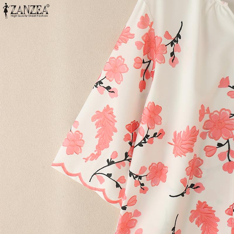 ZANZEA Women Casual V-Neck 3/4 Sleeve Loose Floral Print Blouse
