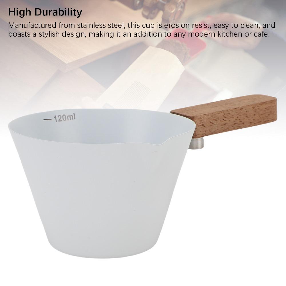 Wooden Handle Measuring Cup Clear Scale Measuring Spoon Convenient Milk Frothing Cup Latte Art