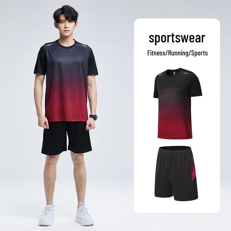 Herren Schnelltrocknendes Eisseiden Sportset: Atmungsaktives, lockeres, kurzärmeliges Lauf-/Fitness-Outfit für den Sommer.
