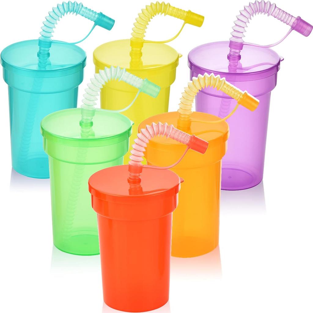 1/2/4Sets Expandable Siphon Straw Cup 6 Color Plastic Juice Mug with Leakproof Lid Portable Travel Home Kids Water Bottle Cup
