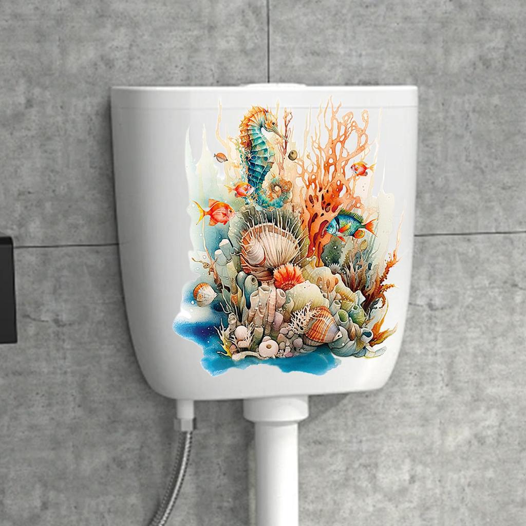 Toilet Seat Wall Sticker Underwater World Toilet Lid Seat Decals Strong Back Adhesive Decoration Tool for Hotels Schools Family