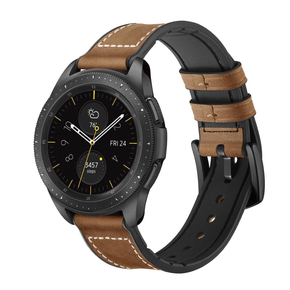 

For Samsung Galaxy Watch4 Classic 46mm 42mm/Galaxy Watch4 44mm 40mm/Galaxy Watch 42mm 20mm Silicone Cowhide Leather GW-Midnight Black Watch Band Brown