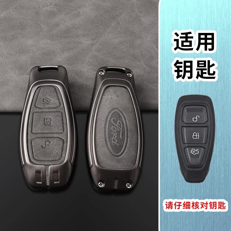 

New 2026 Car Sticker For Ford Leather Alloy 3 Buttons Car Key Cover Case Shell Fob For Ford Fiesta Focus Mondeo Kuga Escape C-Ma