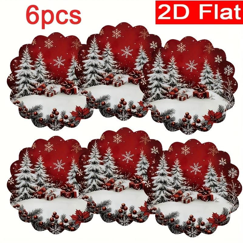 6pcs Winter Placemat -38cm Round, Christmas Snowflake Pattern, Anti Slip and Heat-resistant, for Christmas Decorative Placemats