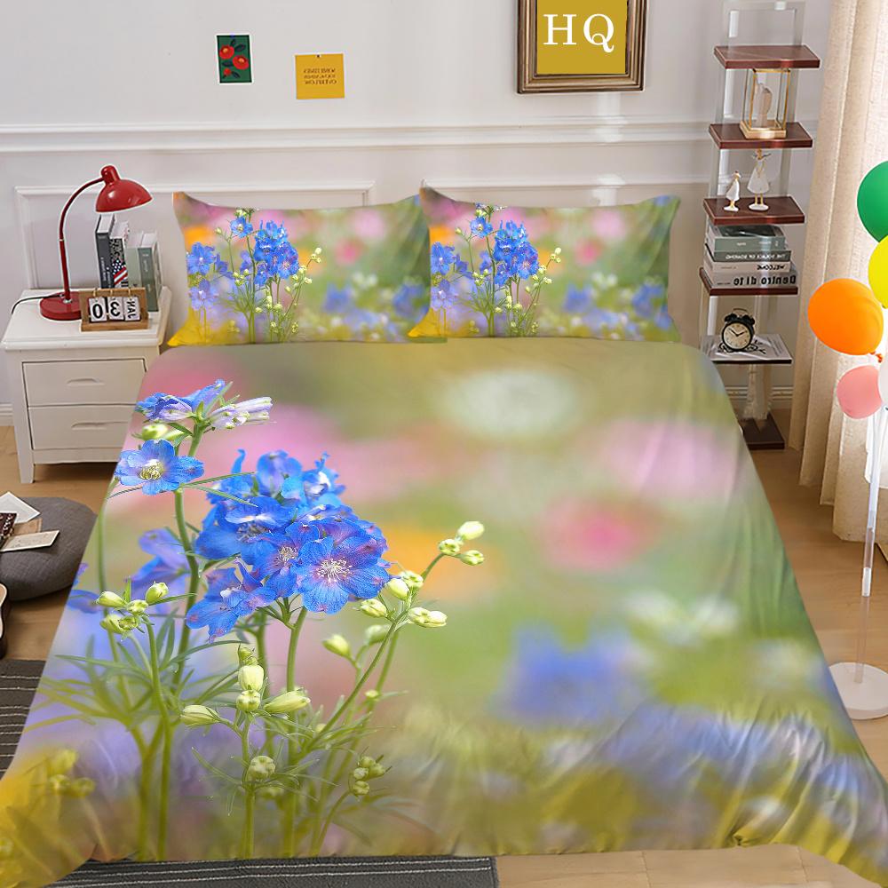 3D Flowers Printing Home Bedclothes Polyester King Size Bed Set Cover Woman High Quality Bedroom Decor