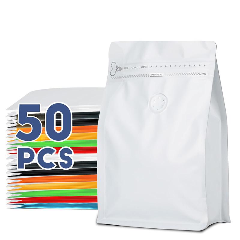 50Pcs Coffee Stand Up Pouch With Valve &Ziplock Pulltab Ground Coffee Beans Nutdried Tea Leaf Mga Pouches Ng Kap
