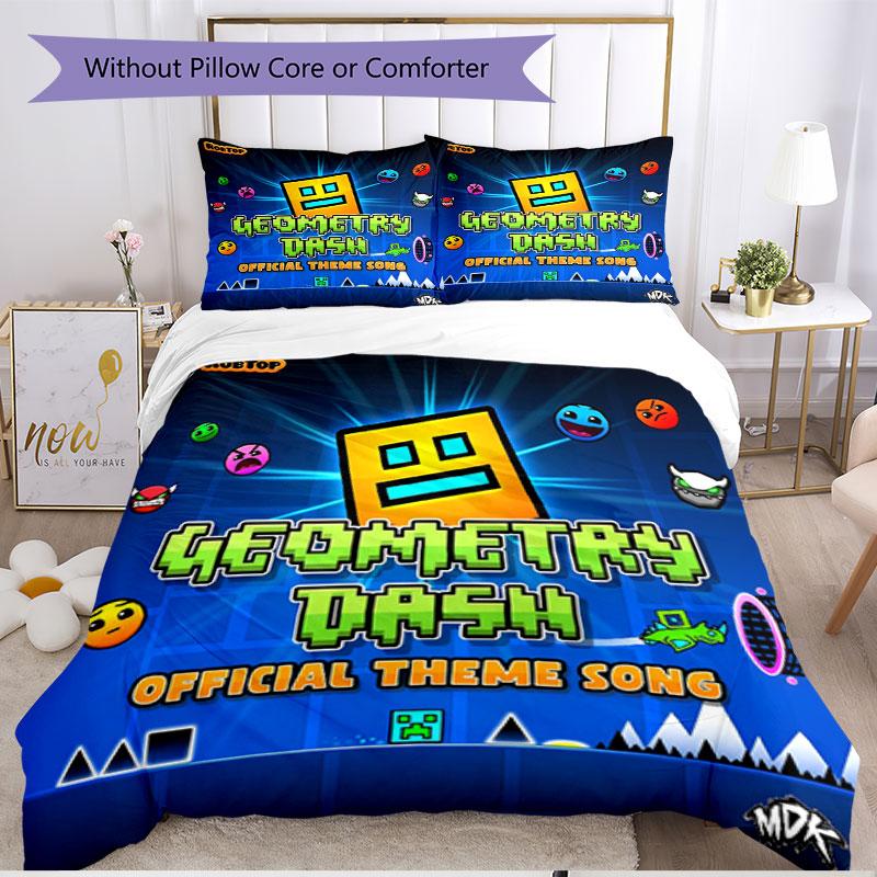 3pcs Duvet Cover Set (1*Duvet Cover + 2*Pillowcase, Without Core), Geometry Dash Print Soft All‑Season Bedding Set, Home Bedroom Decor Gift