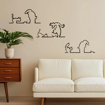 1Pc Iron Line Cat Mouse Wall Decor, Interesting Wall Decor, Minimalist Decoration, Home Wall Hanging, Home Wall Decor, Metal Wall Artwork.