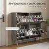 Shoe Cabinet with 4 Flip-Down Drawers on 2 Levels for 16 Pairs, Wooden, 95x26x95 cm, Grey