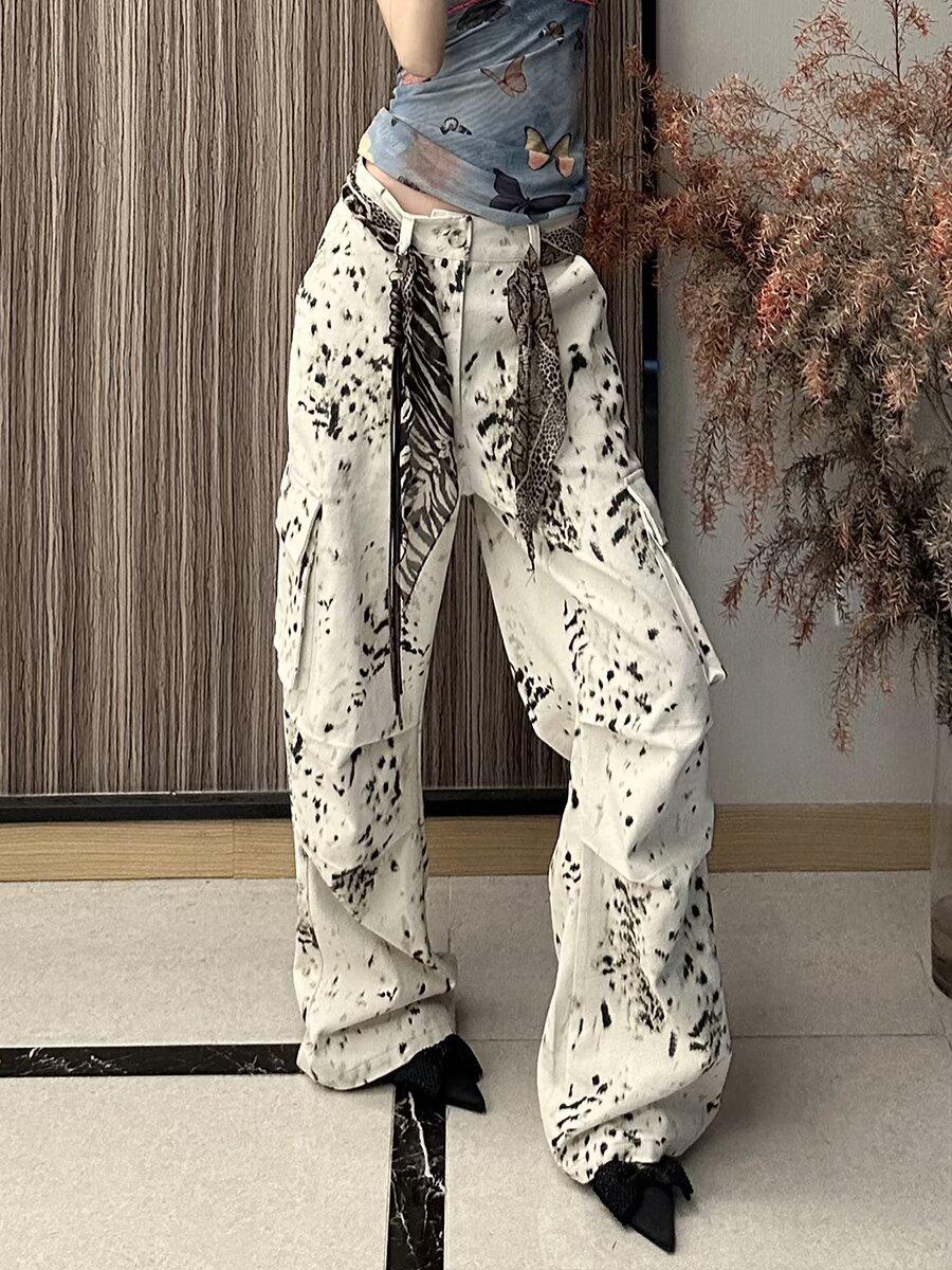 American Retro Leopard Print Wide-Leg High-Waist Women s Summer Jeans Extra Large