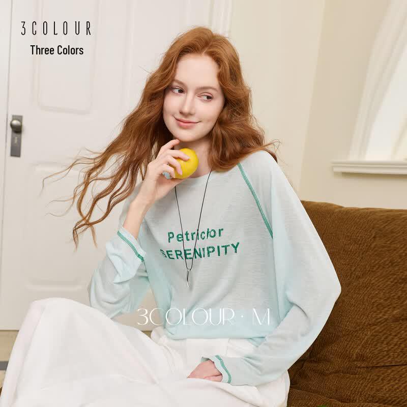 Women s Lyocell Blend Letter Print Long Sleeve T-Shirt L