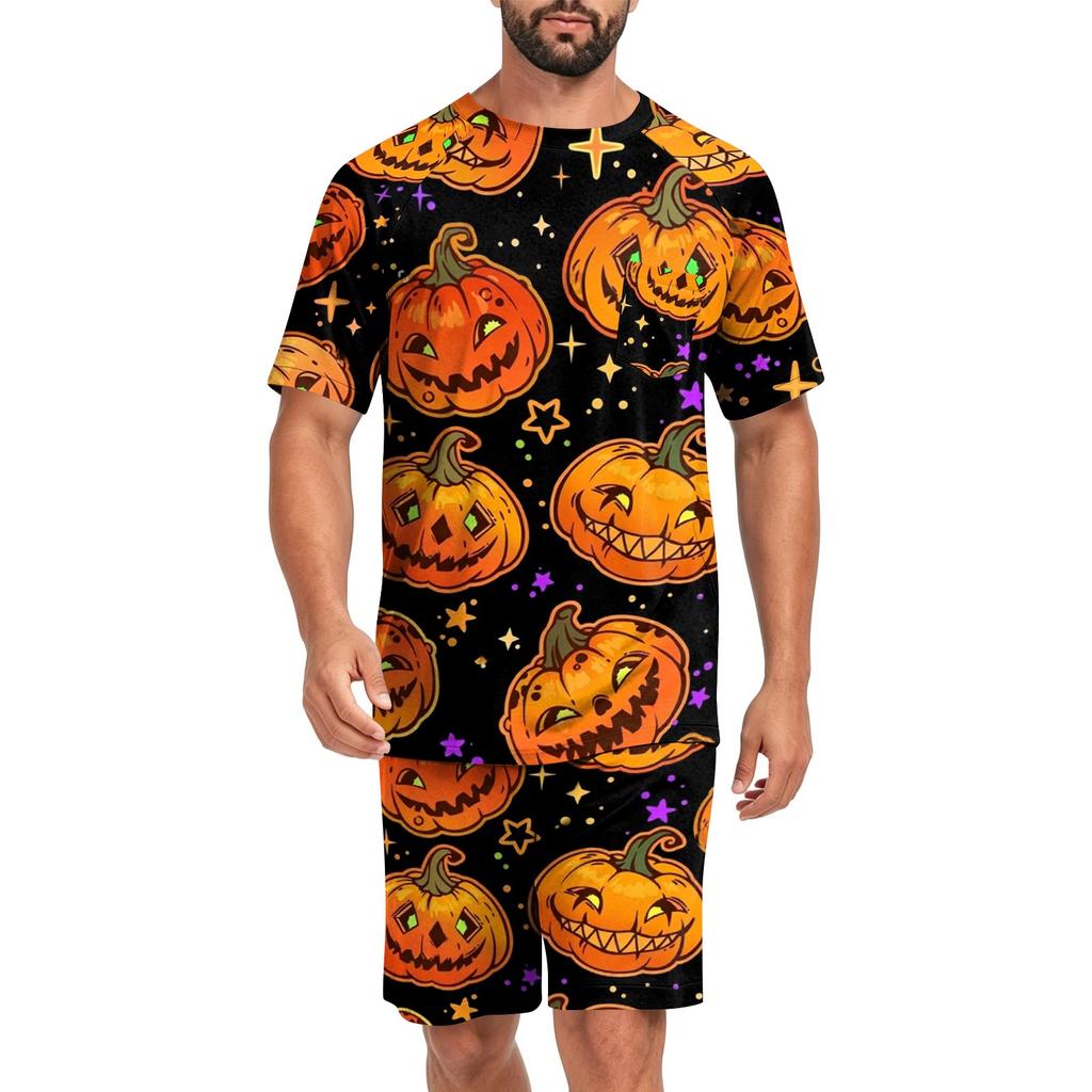 Men's Halloween Loungewear Pajama Set, Comfortable Sleepwear for Holiday Relaxation