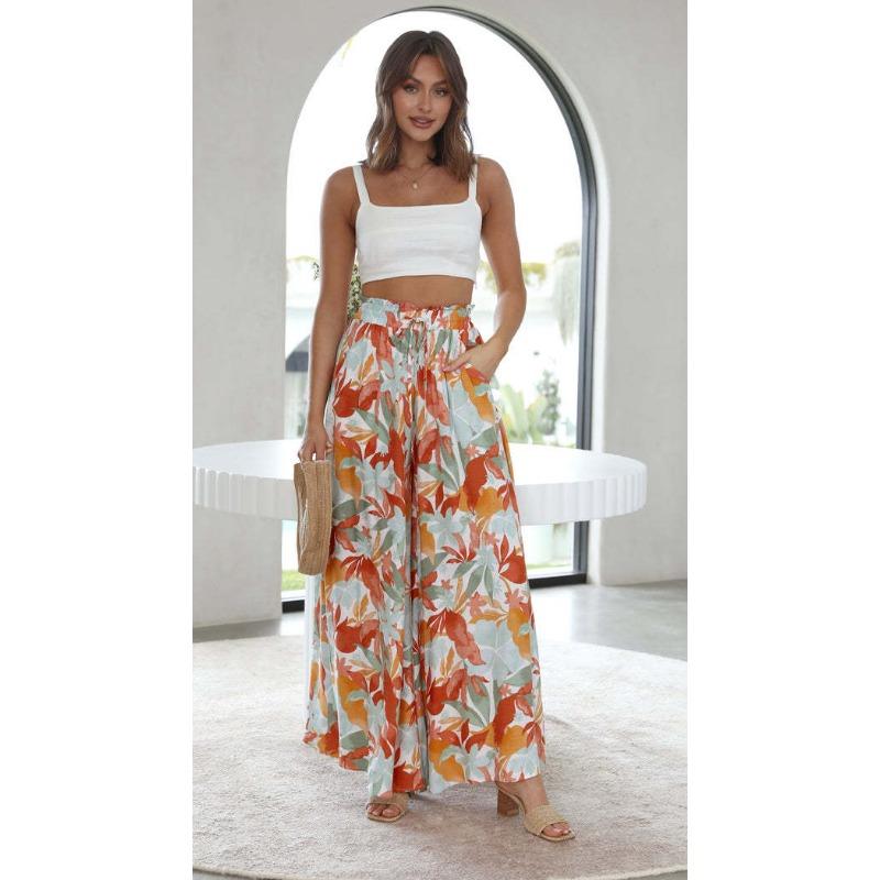 YYFS Women's Fashion Casual Solid Color Print High Waist Trousers Pants & Capris