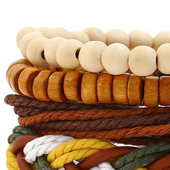 4 Pcs Beacelet Manual Braided Beads Decor Vintage Ethnic Style Four Layers Tassel Adjustable