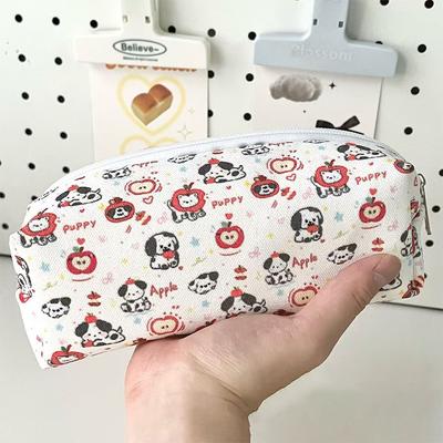 Cartoon Red Apple Puppy Printed Pencil Case Large Capacity Portable Storage Bag Stationery Makeup Bag Gifts