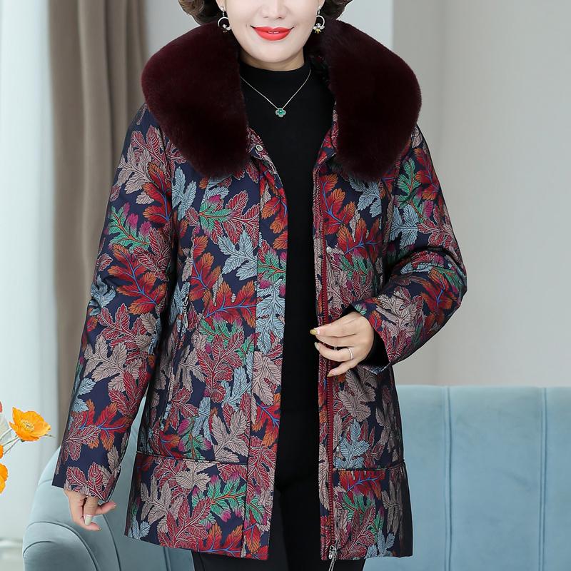 Middle Age Women's Down Jackets Winter Vintage Parkas Fur Collar Liner Detachable Plus Size Elegant Thick Warm Down Coats Woman Outerwears