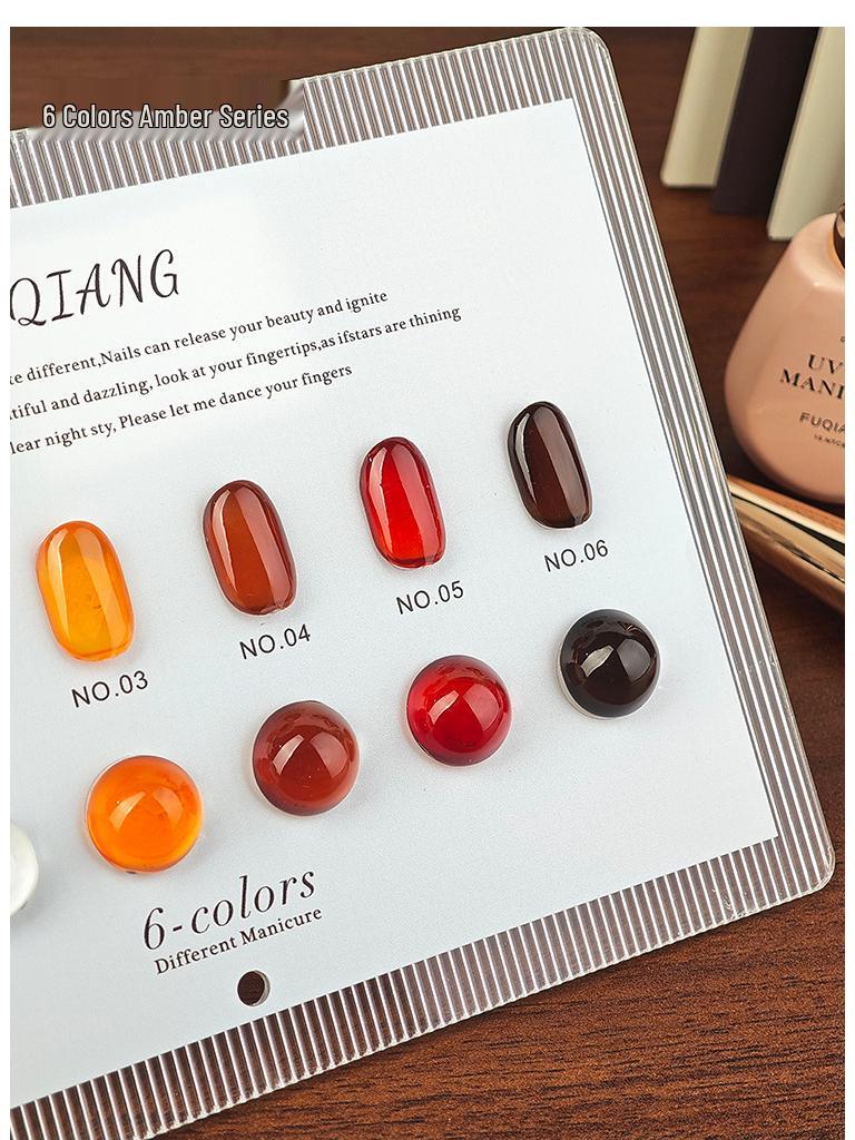 Amber Series Gel Polish Set: 6 Colors Ice Transparent Tea Brown - 2025 Influencer Favorite Phototherapy Nails