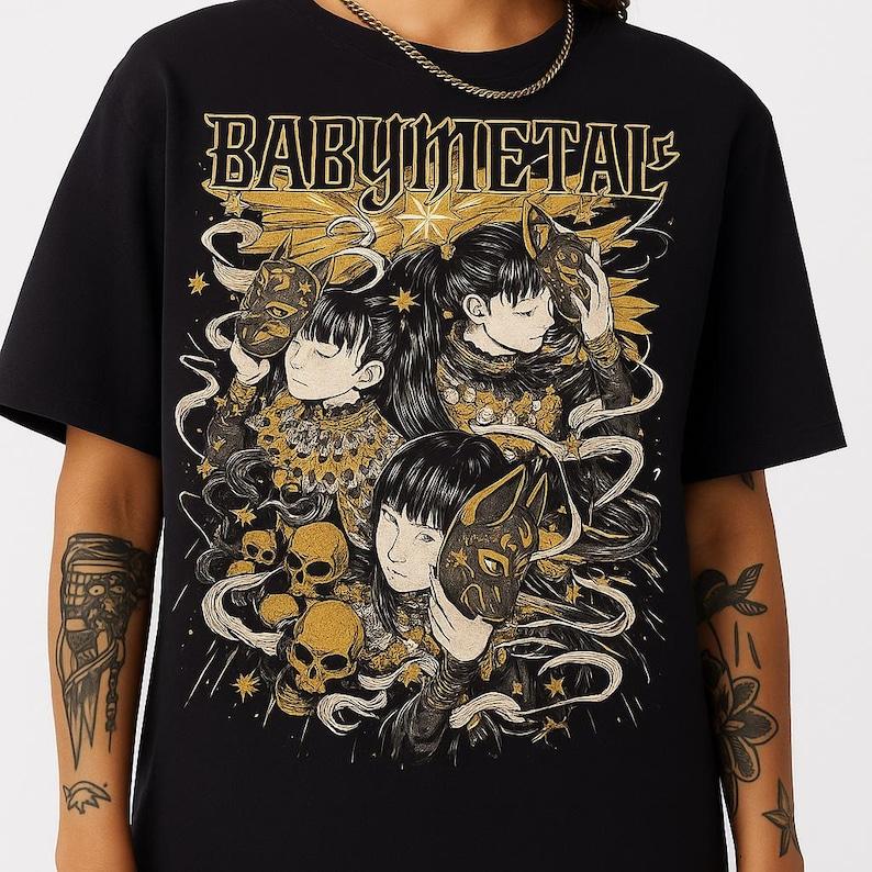 Babymetal Fantasy Graphic Shirt | J-Metal Band Tee | Dark Aesthetic Mask & Skull Design | Japanese Rock Fan Merch S разноцветный