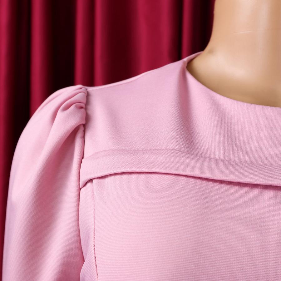 New Style Crew Neck Long Sleeve High Waist A-Line Dress Elegant Party Wear Solid Color  Dress