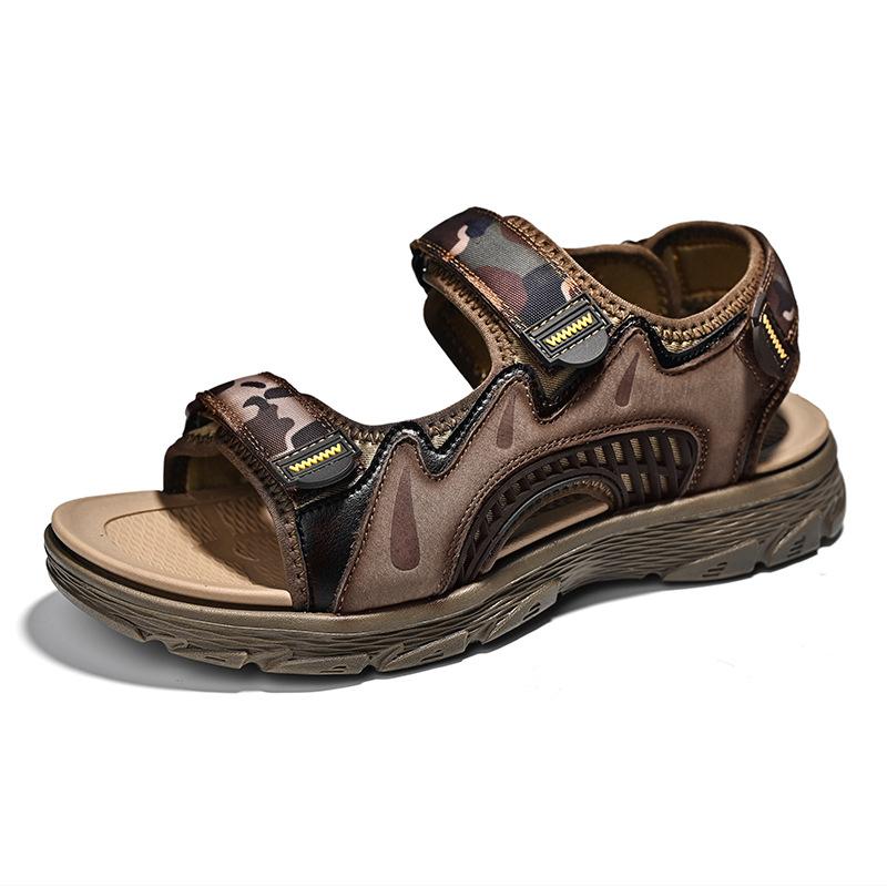 

Leather cowhide sandals men s trendy outdoor sports and leisure hiking shoes 2025 new summer breathable men s beach shoes 45 хакі