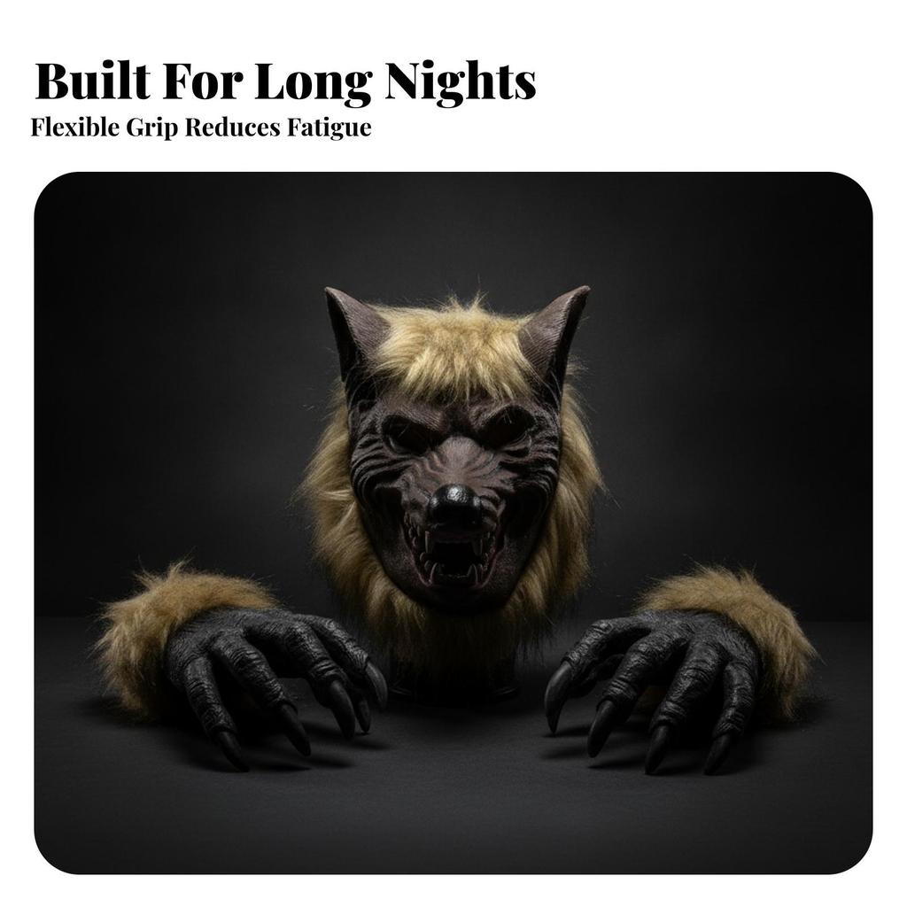 Scary Wolf Face Covering | Snarling Open Mouth Latex Material, canine head covering, for