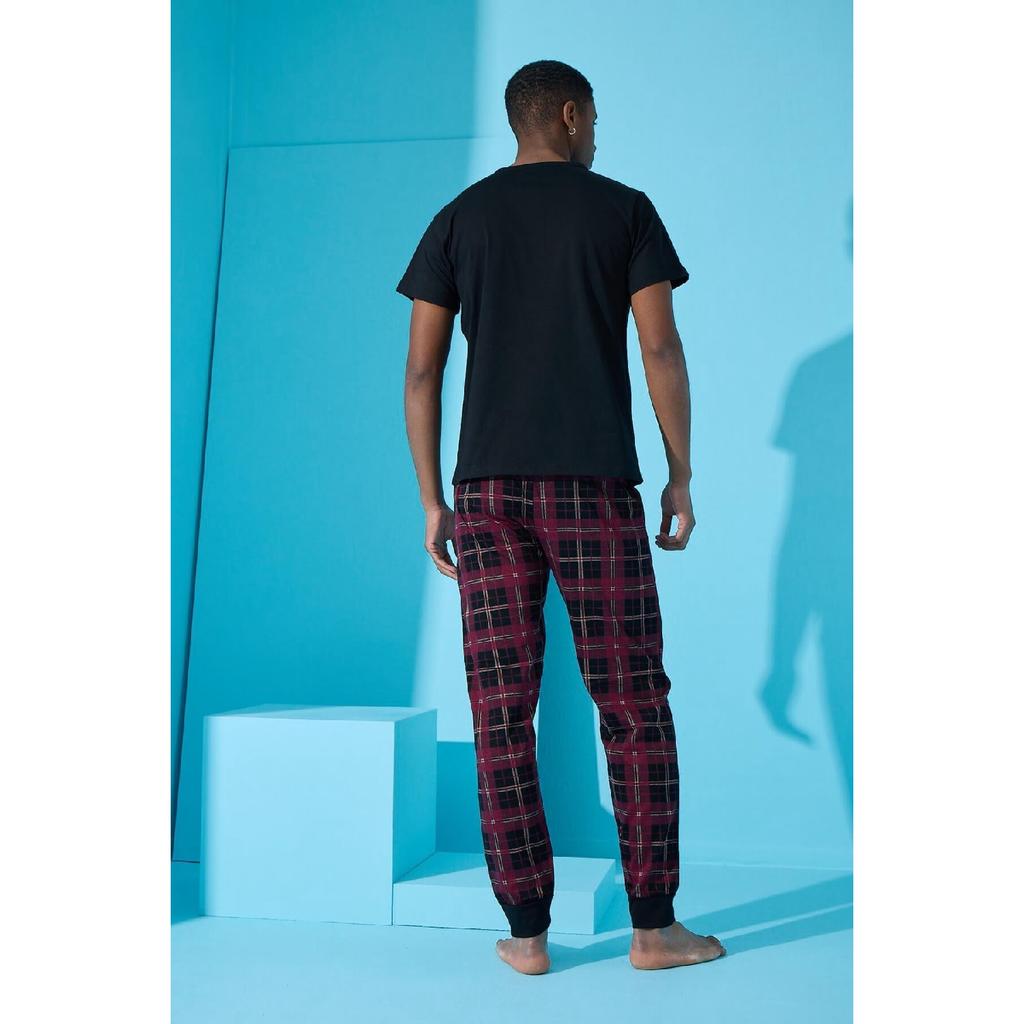 Marineblaues, kurzärmliges Herren-Pyjama-Set mit Urban-Print