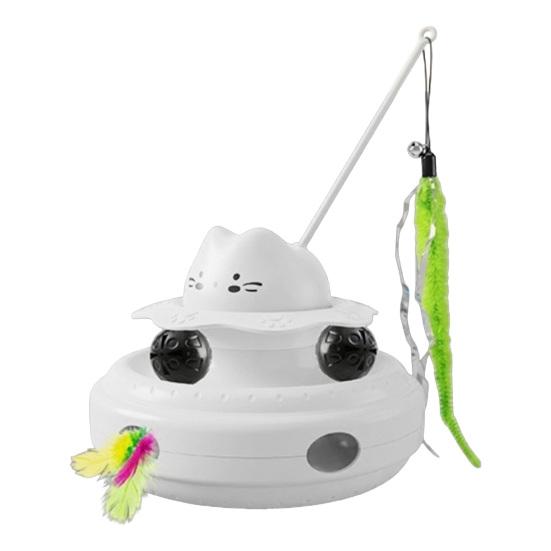 Electric Cat Interactive Toy with Feather & Track Ball, 4-in-1 Automatic Smart Cat Teaser Toy, Indoor Cats Boredom Enrichment Toy