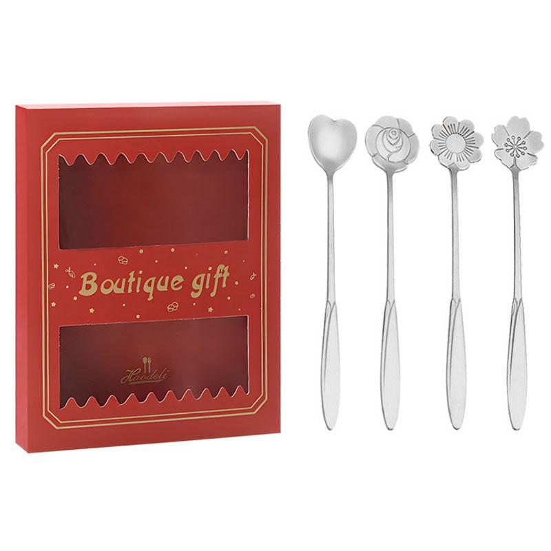 

4PCS/Set 17.6-17.8cm Stainless Steel Flower Shape Spoons Tableware Teaspoon Dessert Coffee Spoon for Mixing Stirring D