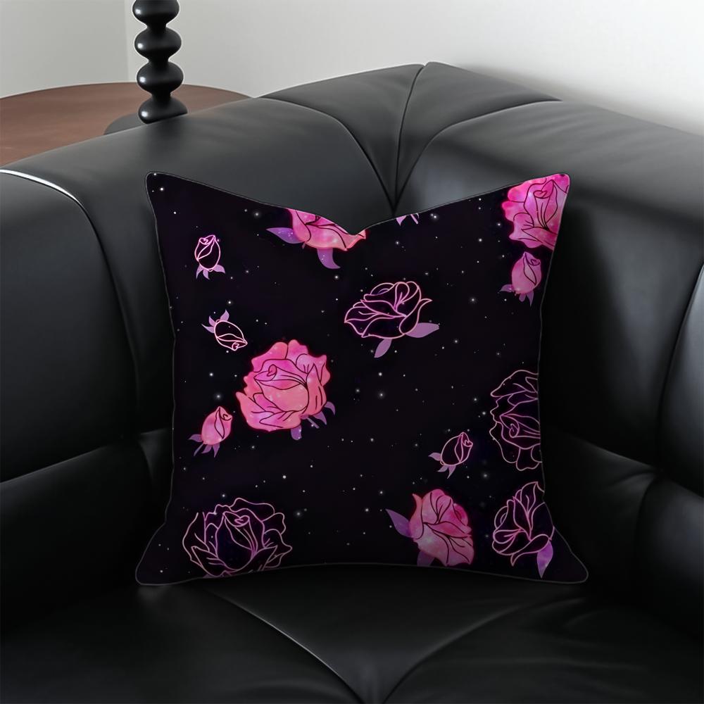Elegant Pink Rose Art Cushion Cover Pillow Case Antidustmite Invisible Zipper Silky Plush Cushion