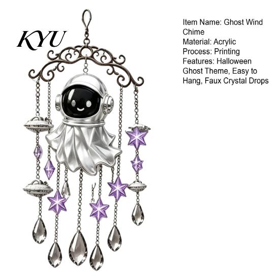 Window Hanging Decoration Halloween Ghost Wind Chime Decoration, Vintage Sun Catcher with Faux Crystal Party Supplies Drops Tassels, Acrylic Ornament